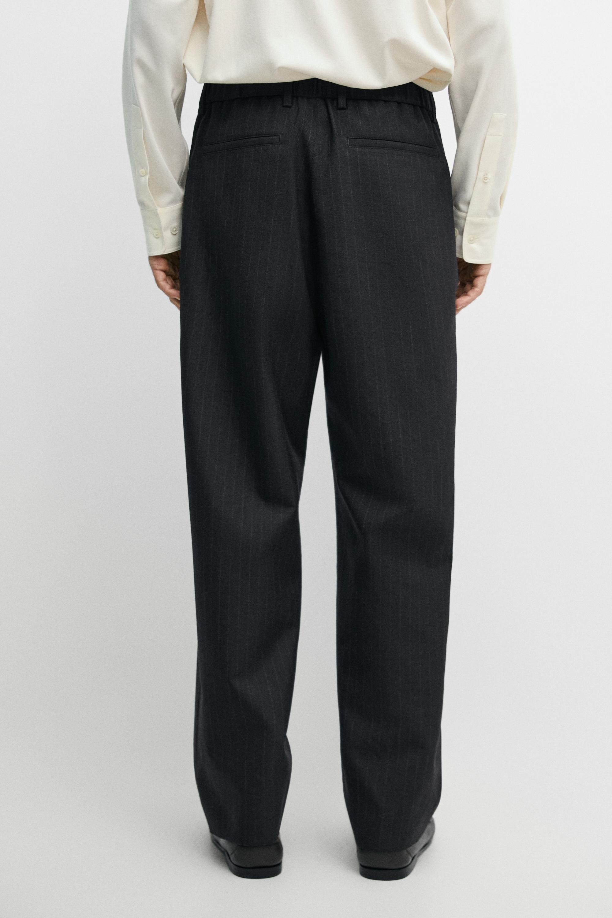 Pantalon relaxed fit à rayures 100 % laine
